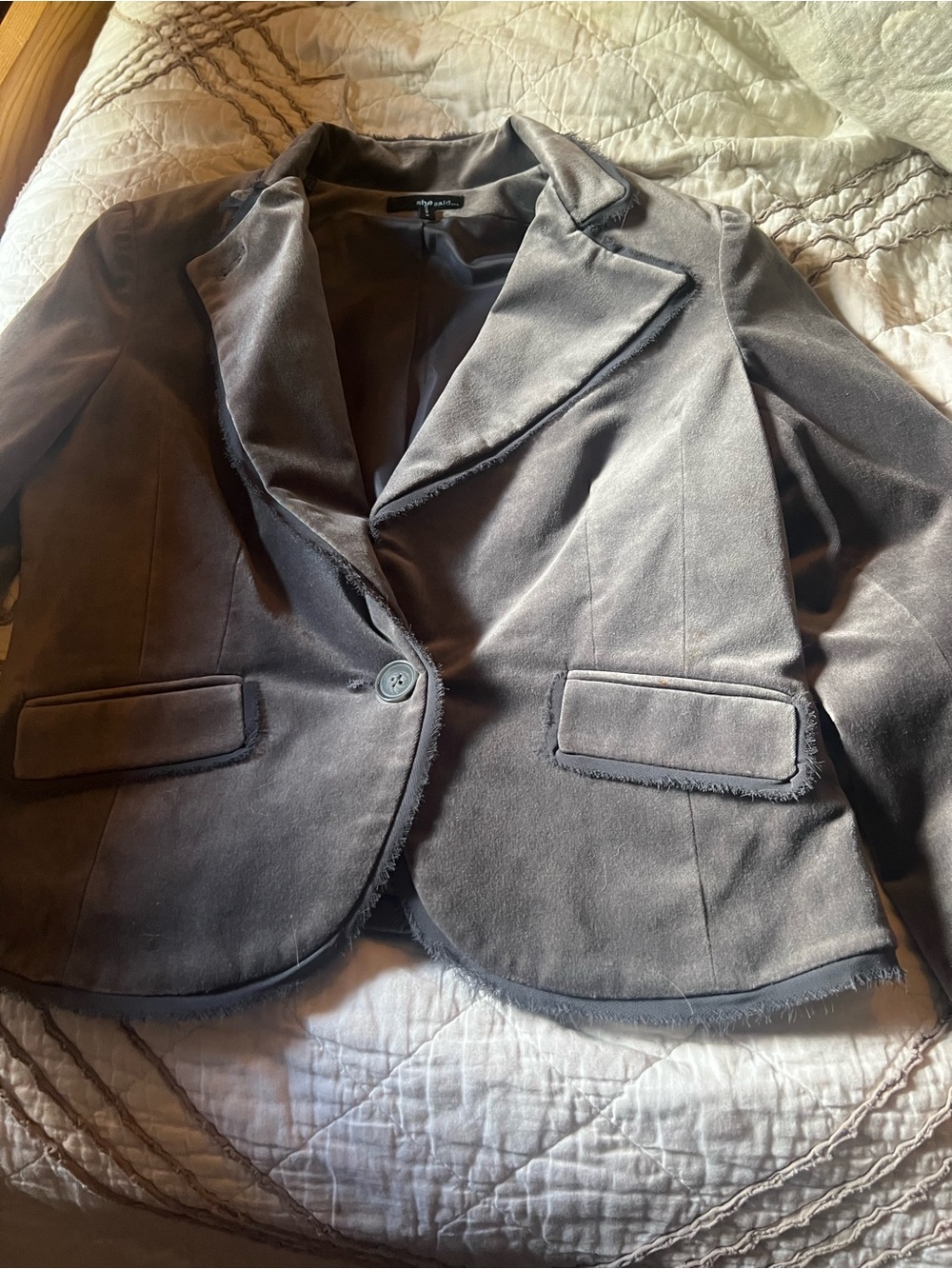 Women’s Grey Velvet Single-Button Blazer